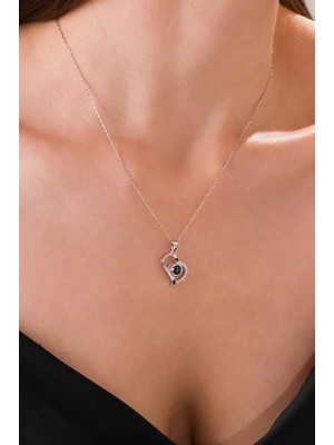 Ricco Jewellery 14 K White Gold Kaplama 925 Ayar 100 Dilde Seni Seviyorum Kalp Kolye