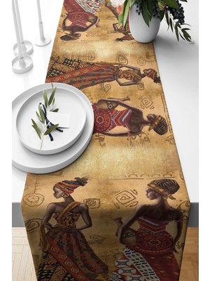 Store Pelangi Afrika Etnik Desenli Leke Tutmaz Kumaş Salon Mutfak Masa Değişik Ranır Modelleri Runner, Bej-Kahverengi 40 x 140