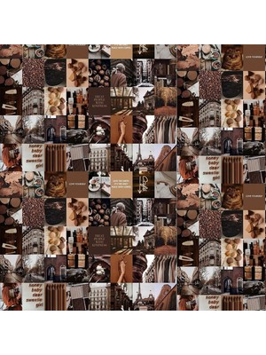Store Mocha Duvar Kolaj Seti 40 Parça – Kahverengi Estetik Poster Kartları, Boho Oda Dekor Seti, 15X15 Cm, Kutulu Ambalaj