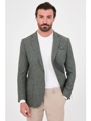 Centilmen Dokulu Slim Fit Mono Yaka Torba Cep Premium Yün Karışımlı Erkek Ceket 44326