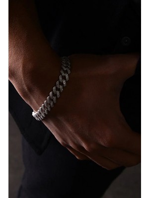 Ricco Jewellery 14 K White Gold Kaplama 925 Ayar Gümüş Miami Cuban Zirkon Bileklik