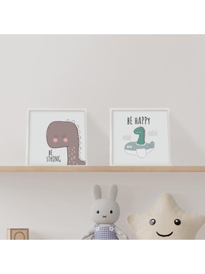 Store Bebek Odasına Özel Minimal Dinozor Tasarımlı Çerçeve 20 x 20 cm