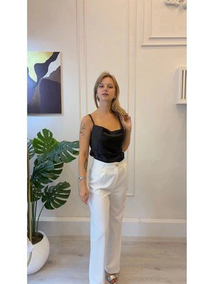 Shın Butik Shın Degaje Yaka Askılı Saten Bluz