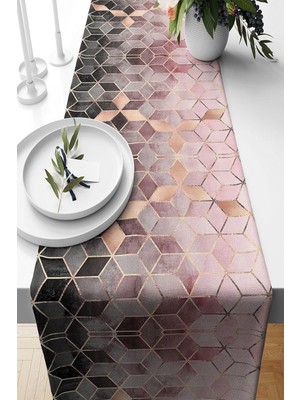 Store Pelangi Mozaik Desenli Leke Tutmaz Kumaş Salon Mutfak Masa Değişik Ranır Modelleri Runner, Gri-Pembe-Gold 40 x 140