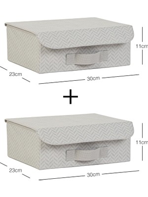 Store 2'li Gri Balıksırtı Kapaklı Kutu Set 30 x 23 x 11 cm