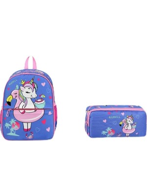 Store Unicorn Anaokul Çantası ve Kalem Kutu, Lila-Pembe