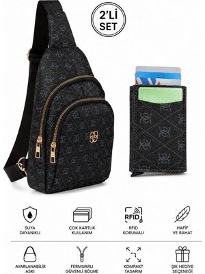 Newish Polo Kadın Deri Monogram Desenli Çapraz Bel Göğüs ve Omuz Çantası NEWPOLO218