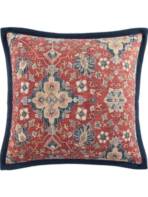 Store Hiend Vurgulu Yıkanmış Keten Melinda Euro Yastık Kılıfı, 68,5 x 68,5 Cm, Lacivert ve Kırmızı, Çiçekli Madalyon Rustik Geleneksel Batı Tarzı Lüks Yatak Takımı