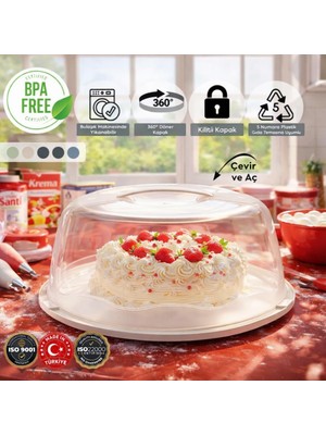 Store Büyük Boy, Geçmeli Kilitli, Kapaklı ve Kulplu Yaş Pasta, Kek Taşıyıcı, Yuvarlak Fanus, Bpa Içermeyen Kek Fanusu, Börek, Çörek Saklama Kabı, Cupcake, Turta, Kurabiye Taşıma Kutusu (Lacivert)
