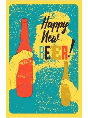 Store Kuşe Kağıt Duvar Posteri Happy New Beer Retro Vintage DRTR0032