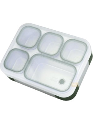 Store Bento 1000ML Lunchbox Tek Katlı 5 Bölmeli Çelik Sefer Tası Yemek Kutusu (Koyu Yeşil)