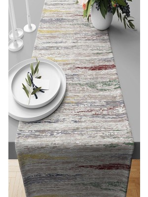 Store Pelangi Kırçıl Desenli Leke Tutmaz Kumaş Salon Mutfak Masa Değişik Ranır Modelleri Runner, Gri-Sarı-Bordo 40 x 140