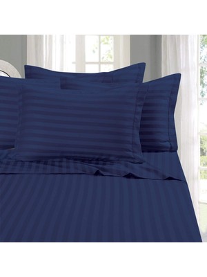 Store En Yumuşak ve En Rahat 4 Parça Çarşaf Seti - 1500 Iplik Sayısı Mısır Kalitesi Lüks Kırışıklığa Dayanıklı 6 Parça Damasko Çizgili Çarşaf Seti, Ikiz, Lacivert