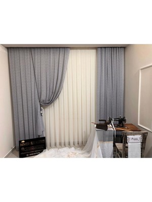 Store Mızraklı FIR0914 AR03102 V-105 Gri 1/3 Sık Pileli Tül Perde 250 x 250