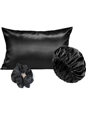 Store Kıvırcık ve Düz Saçlılar Için Saten Bone,saten Yastık Kılıfı, Toka, Cilt Bakım Güzellik Kozmetik Seti YBT01, One Size Toka Hediyeli,saç Dostu,cilt Dostu (Siyah)