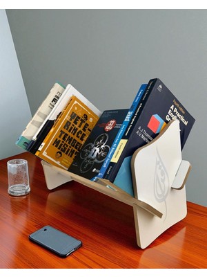 Store Masaüstü Portatif Işlemeli Desenli Kitaplık 45 cm x 14,5 cm x 21 cm (Beyaz - Ikra, 21X14,5X45)