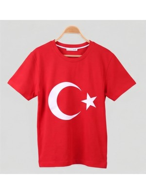 Mavi Boncukk Unisex Atatürk, Türk Bayrağı ve Imzalı Baskılı Kısa Kollu Bisiklet Yaka Tişört