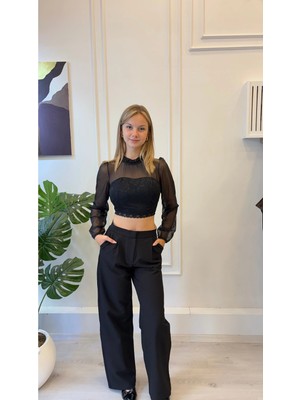Shın Butik Shın Kadın Pileli Geniş Paça Kumaş Pantolon