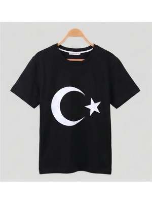 Mavi Boncukk Unisex Atatürk, Türk Bayrağı ve Imzalı Baskılı Kısa Kollu Bisiklet Yaka Tişört