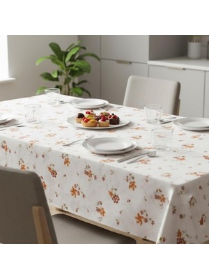 Store Baskılı Yıkanabilir 140 x 200 cm Masa Örtüsü Mutfak Bahçe Piknik Masa Örtüsü I Kahverengi Ağırlıklı Çiçek Desenli