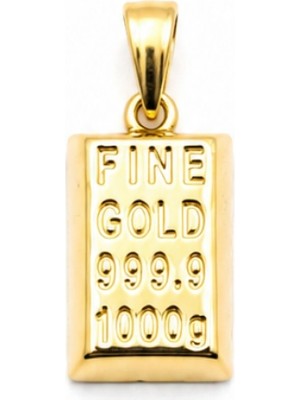 Sose Moda Külçe Formlu Fine Gold Kabartmalı Zirkon Taşlı Pirinç Kolye Ucu - Gold
