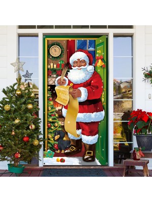 Store Noel Kapı Kapak Dekorasyon Siyah Noel Baba Ön Kapı Kapağı Noel Santa Arka Plan Asılı Afiş Noel Dekorasyon Ev Için