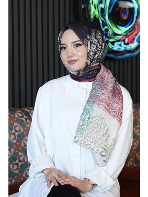 Store Dalgalı Desen Yeşil Soft Pamuk Şal Pudra