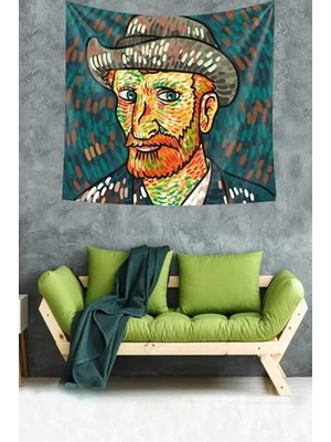 Van Gogh Portre Desen Leke Tutmaz Kadife Dokulu Kumaş Duvar Örtüsü Duvar Halısı Tapestry, 70 x 70