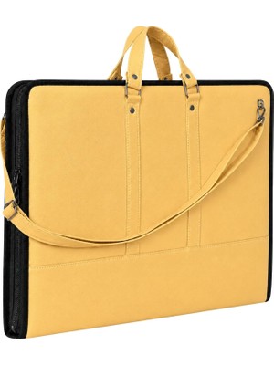 Store 40X55 cm Suni Deri Profesyonel Resim Proje Çantası Sarı – 35X50 cm Uyumlu, Çift Taraflı T Cetveli Aparatlı