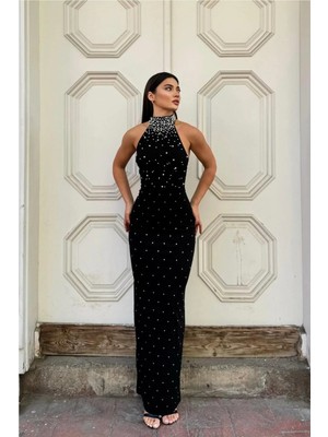 Balıkçı Elbise Kesim Yaka Abiye Balık Kollu Uzun