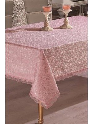 Denizli Çeyiz Dantelli Masa Örtüsü Pembe 160X220