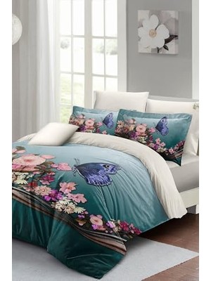 Anneler Günü Çift Kişilik Nevresim Takımı Lastikli Çarşaflı Blue Butterfly, MONOHOME41892