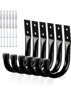 Duvar Tipi Çok Amaçlı 6in1 Metal Askılık Kanca Seti Siyah AL5438