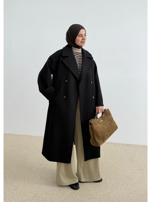 Moda Aksa 0190 Zr Muadili Oversize Astarlı Kaban Siyah