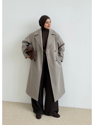 Moda Aksa 0190 Zr Muadili Oversize Astarlı Kaban Taş Gri