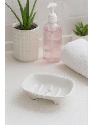 Şura Mutfak Seramik Sabunluk, Kati El Sabunluğu, Beyaz, Banyo ve Lavabo Için, Ortası Delikli Su Birikmez