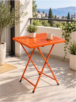 Eportatif Katlanır Metal Balkon Bahçe Bistro Masa 50X50 cm Kare Masa 75 cm Turuncu 1644