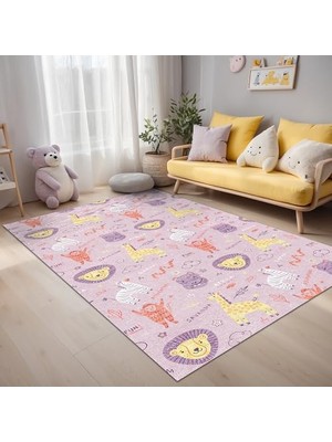 Girono Çocuk Halısı, Kadife ve Pamuk Tabanlı, Kaymaz, Yıkanabilir Antibakteriyel, 140X200