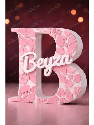 Umikolab 20 cm Kişiye Özel Çiçek Detaylı Plastik Isimli Dekoratif Harf, Bebek ve Çocuk Odası Isim Süsü