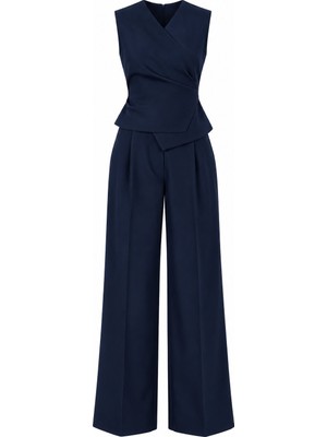 Laluvia Lacivert Donna Kruvaze Yaka Yelek Pantolon Takım - 3Y8496