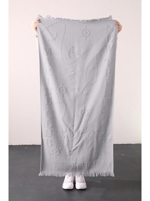 Kabartmalı %100 Pamuk Plaj Havlusu, Gri, 70X145 Cm, F1718