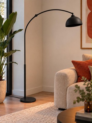 Avizade VELORA Siyah Metal Kavisli Lambader - Modern Salon Köşe Lambası -Minimalist Dekoratif Köşe Aydınlatma