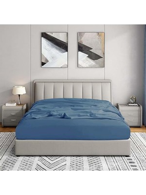 Jersey %100 Doğal Pamuklu Tek/çift Kişilik Lastikli Çarşaf Indigo Mavi