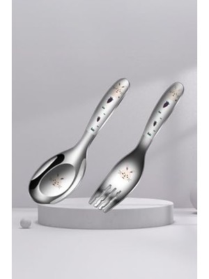 Komple 316 Çelik Tavşan Baskılı Bebek Çocuk Kaşık ve Çatal Set CIN616