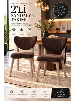 Koçak Home 2’li Mutfak Sandalyesi ve Yemek Masası Sandalyesi, Koyu Kahve Kumaş, Cappuccino Metal Ayak