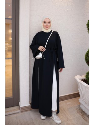 İmaj Butik Lacivert Bel Bağlamalı Yırtmaçlı Uzun Tunik