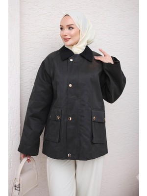 İmaj Butik Siyah Fermuarlı Cepli Trençkot