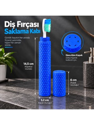Piyatech Taşınabilir Seyahat Tipi Geçmeli Kapak Diş Fırçası Saklama Kabı - Hijyenik Koruma Kutusu - Koyu Mavi