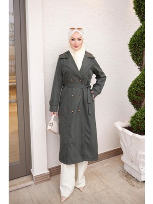 İmaj Butik Haki Kruvaze Yaka Düğmeli Trençkot