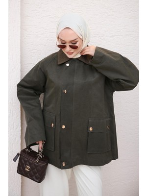 İmaj Butik Haki Fermuarlı Cepli Trençkot